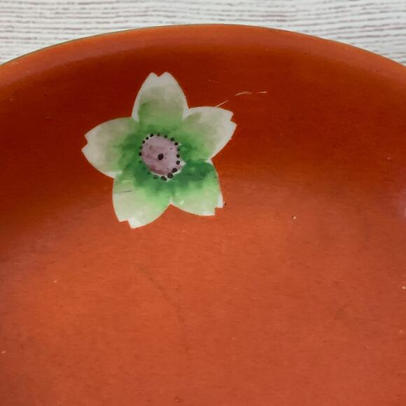 Vintage Hand Painted Red Lotus Flower Oval Japanese Bowl Serving Dish Handles - Picture 13 of 16